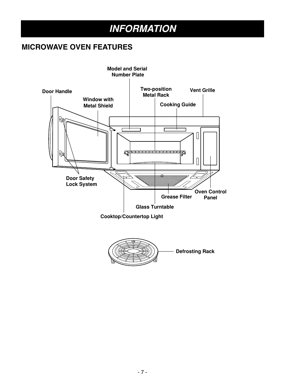 Information, Microwave oven features | LG LMVM1935T User Manual | Page 7 / 36