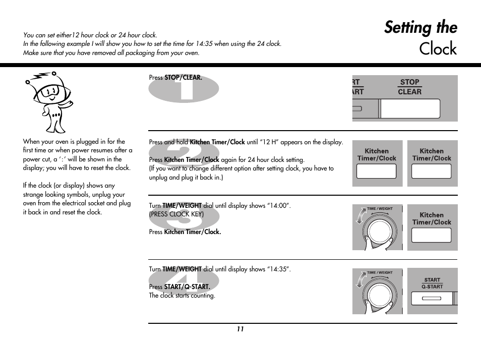 Setting the clock | LG MC9280XC User Manual | Page 11 / 56