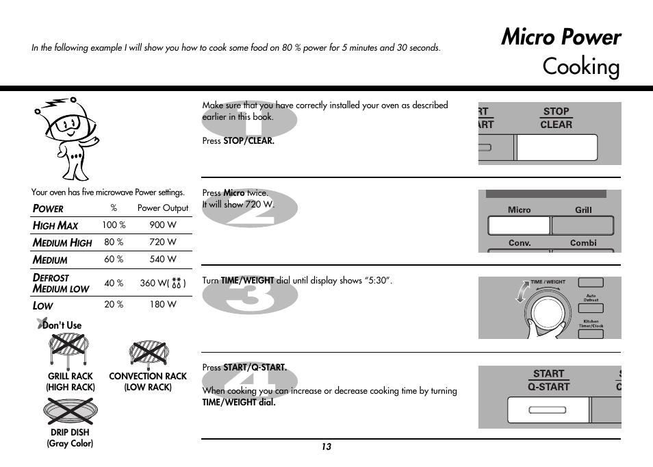 Micro power cooking | LG MC9280XC User Manual | Page 13 / 56