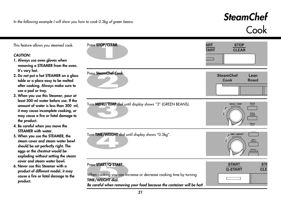 Steamchef cook | LG MC9280XC User Manual | Page 21 / 56