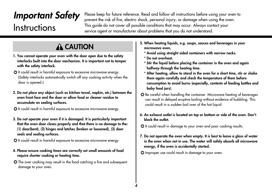 Important safety instructions, Caution | LG MC9280XC User Manual | Page 4 / 56