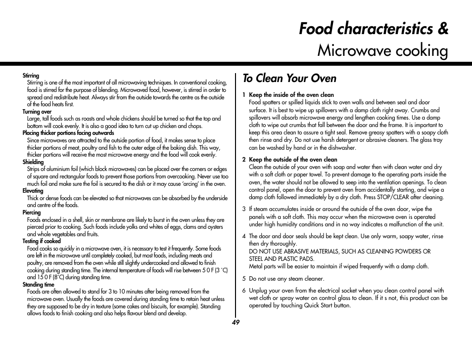 Food characteristics & microwave cooking | LG MC9280XC User Manual | Page 49 / 56