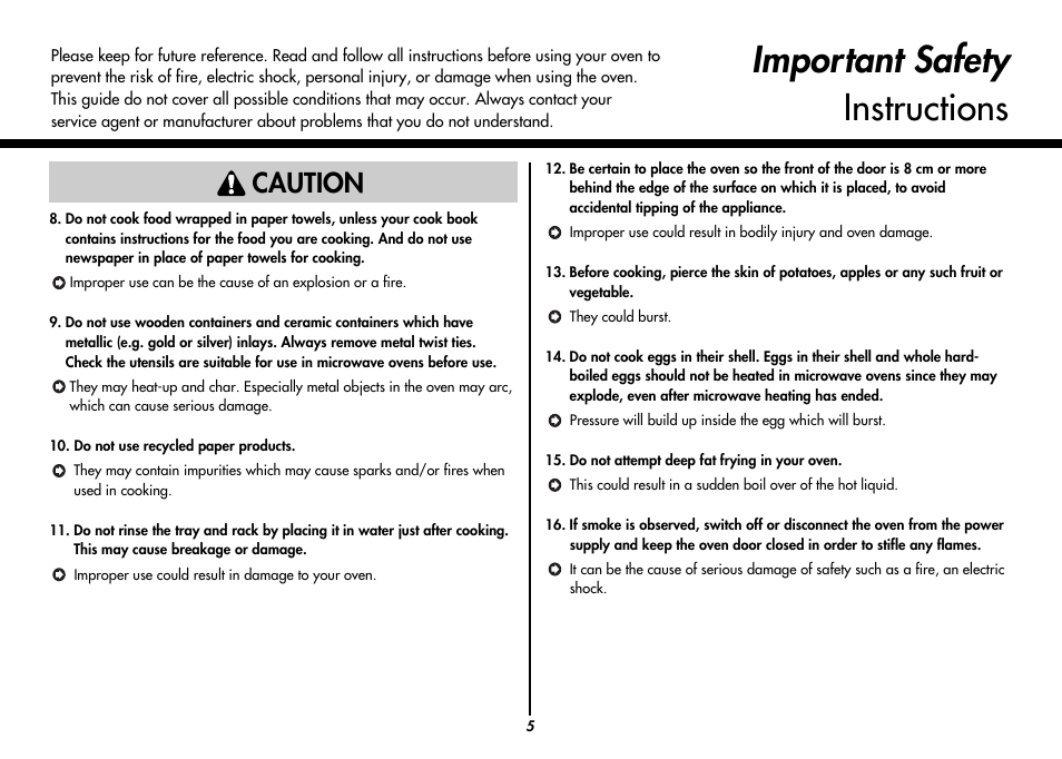 Important safety instructions, Caution | LG MC9280XC User Manual | Page 5 / 56