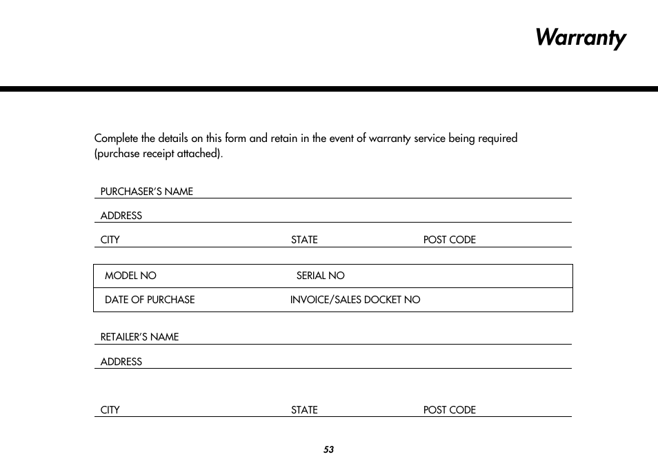 Warranty | LG MC9280XC User Manual | Page 53 / 56