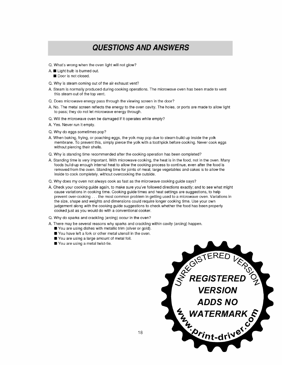 Questions and answers | LG MS-0745V User Manual | Page 18 / 19