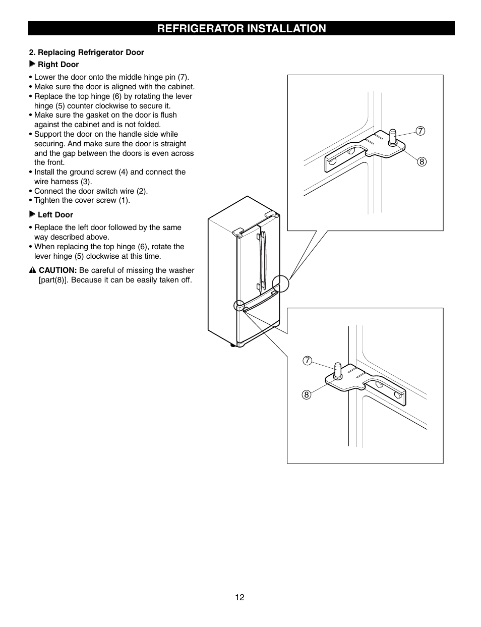 Refrigerator installation | LG LFC21760 User Manual | Page 12 / 36
