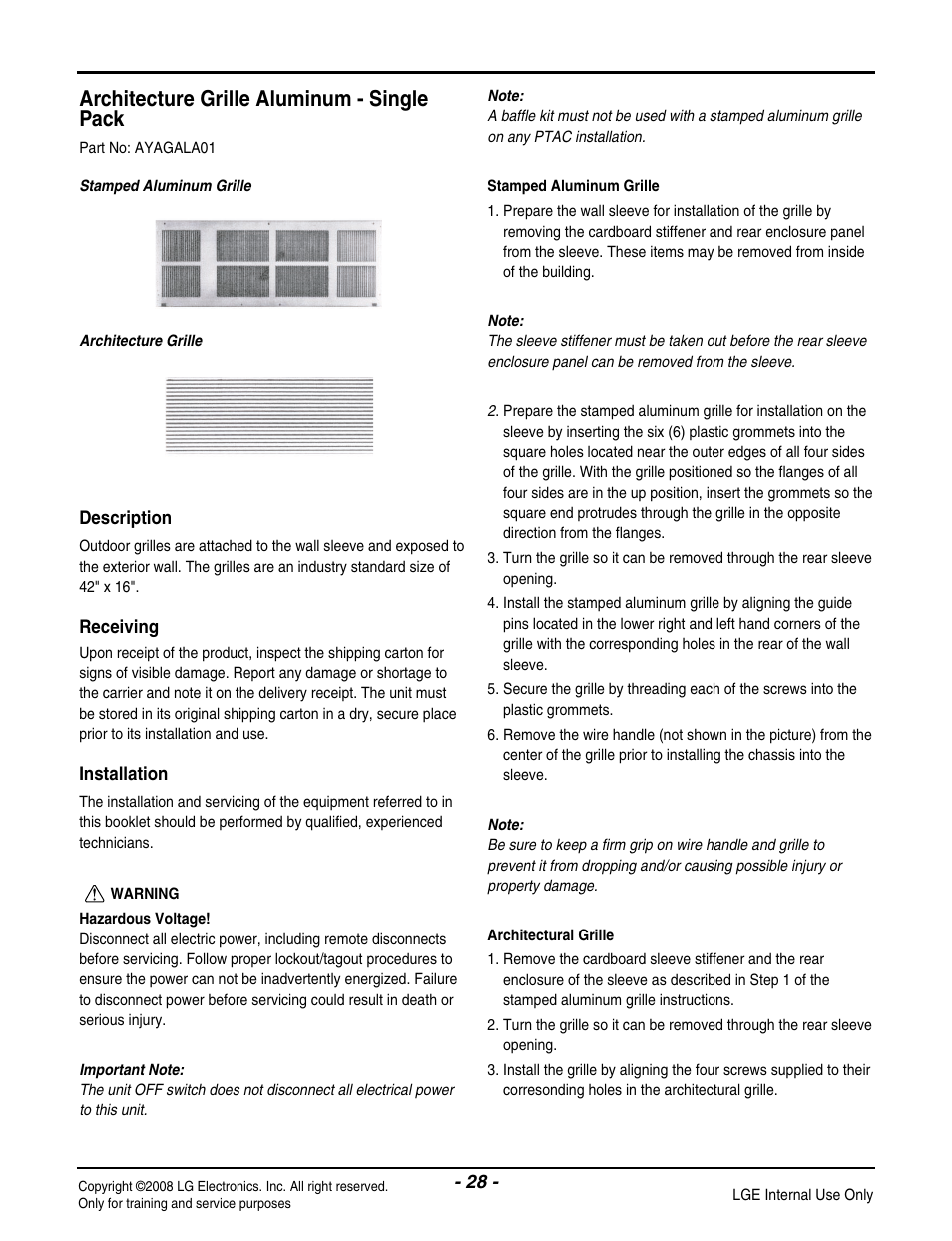 Architecture grille aluminum - single pack | LG LP091CEM-Y8 User Manual | Page 28 / 48
