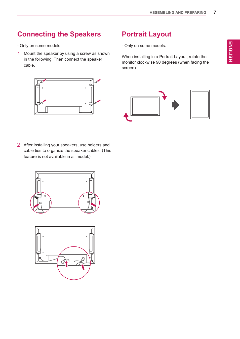Connecting the speakers, Portrait layout | LG 65VS10 User Manual | Page 7 / 61
