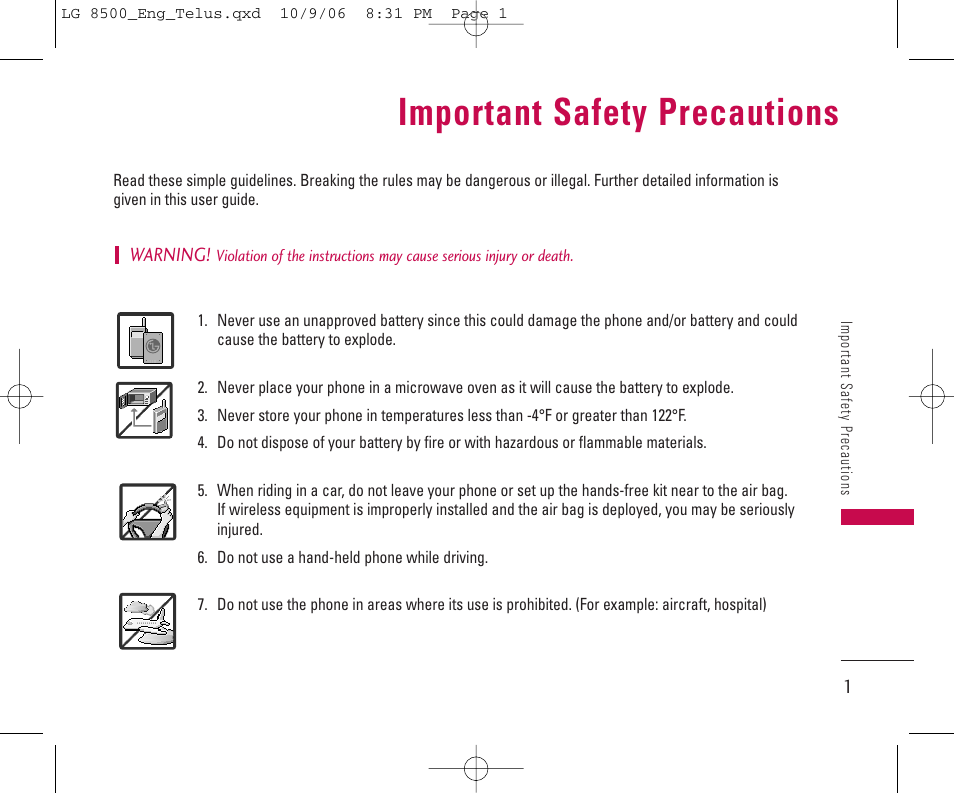 Important safety precautions | LG 8500 User Manual | Page 2 / 81