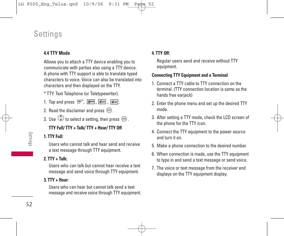 Settings | LG 8500 User Manual | Page 53 / 81