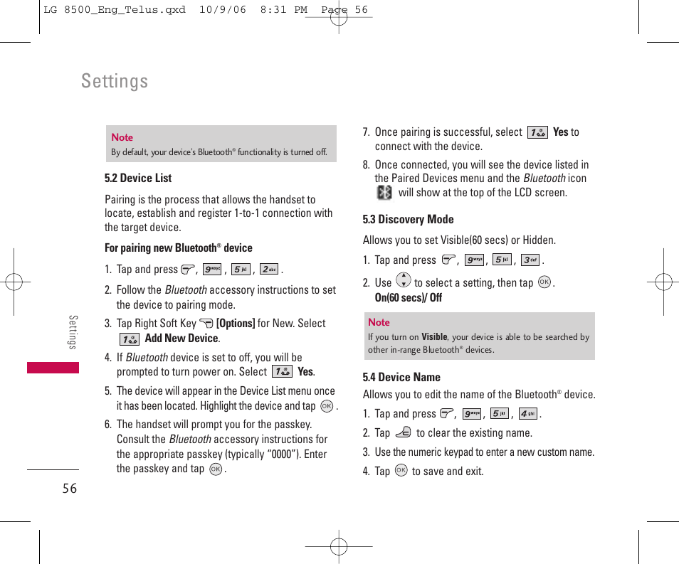 Settings | LG 8500 User Manual | Page 57 / 81