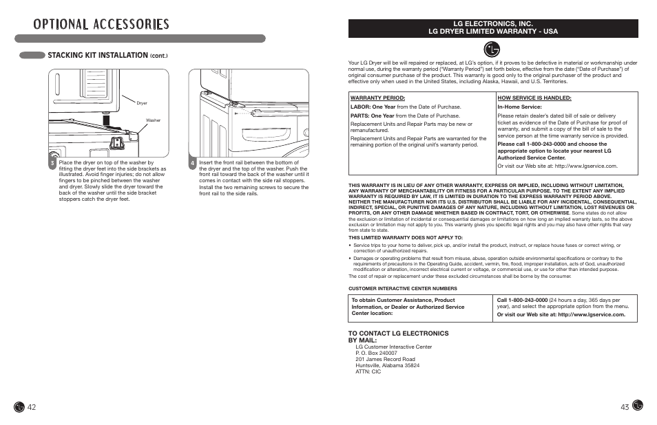 Stacking kit installation | LG DLEX7177RM User Manual | Page 22 / 45