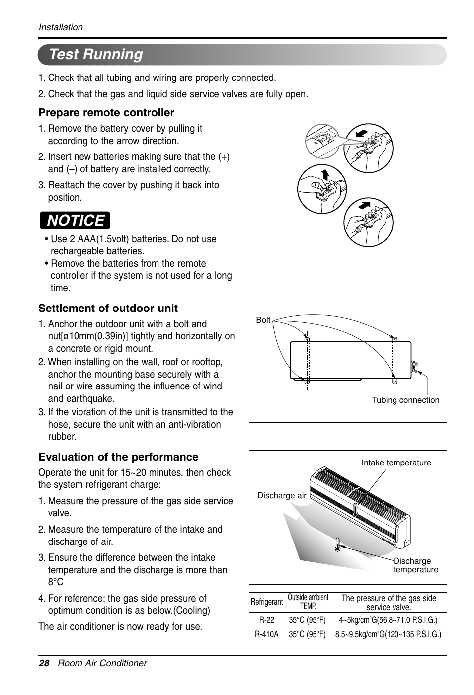 Notice, Test running | LG LS305HV User Manual | Page 28 / 31