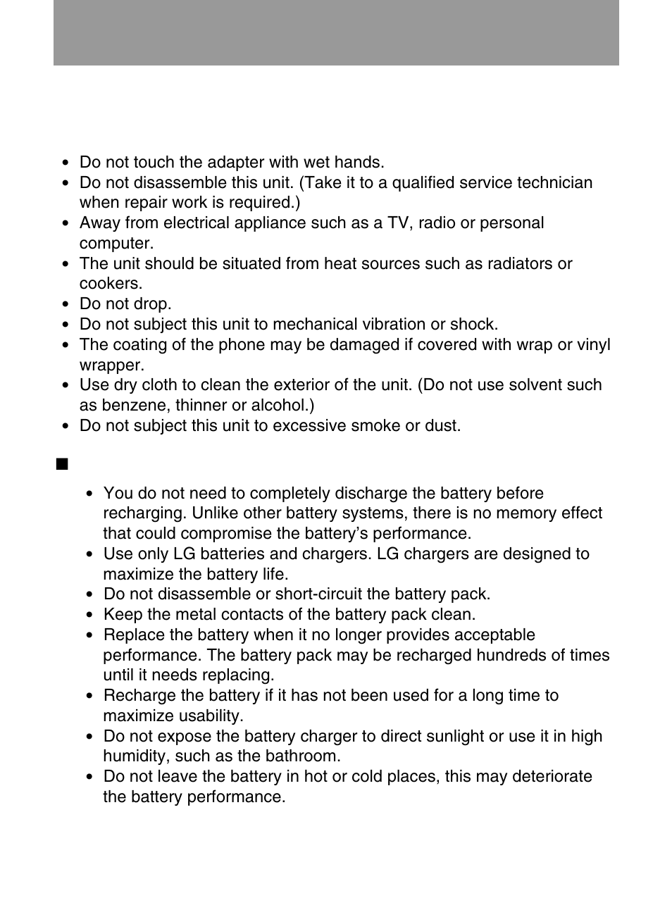 Care and maintenance | LG 600 User Manual | Page 82 / 86