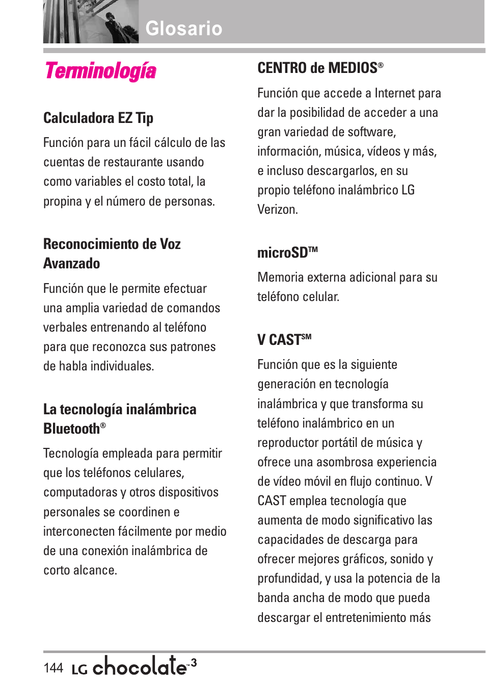 Glosario, Terminología, Tte errm miin no ollo og gíía a | LG Chocolate 3 User Manual | Page 281 / 288