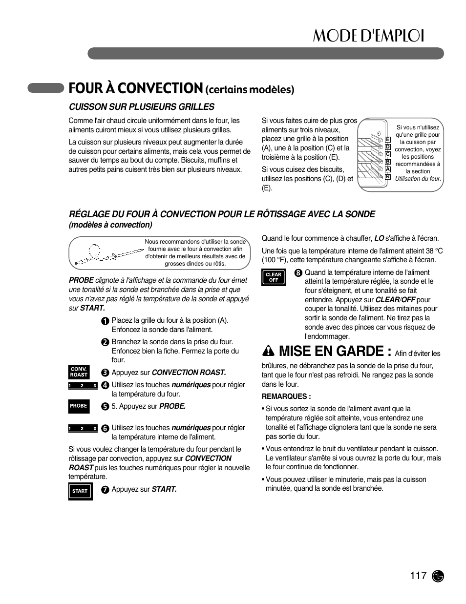 Mode d'emploi, Mise en garde, Four à convection | Certains modèles) | LG LRG30855ST User Manual | Page 117 / 142