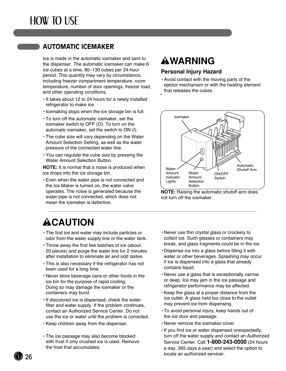 Wwarning, Wcaution, 26 automatic icemaker | LG LFX21971 User Manual | Page 26 / 43