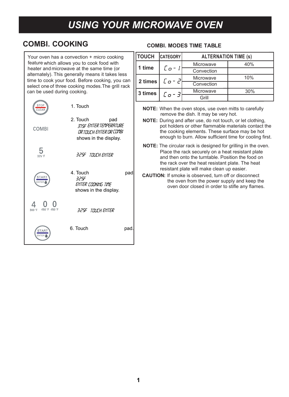 Using your microwave oven, Combi. cooking | LG LMB0960ST User Manual | Page 17 / 29