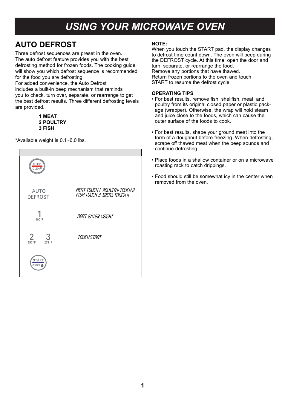 Using your microwave oven, Auto defrost | LG LMB0960ST User Manual | Page 18 / 29