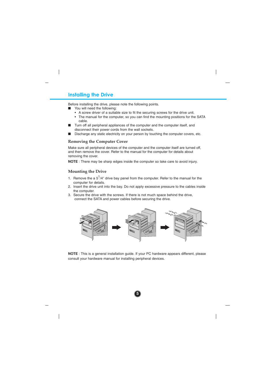Installing the drive | LG BLU-RAY DISC DRIVE GBC-H20L User Manual | Page 8 / 15