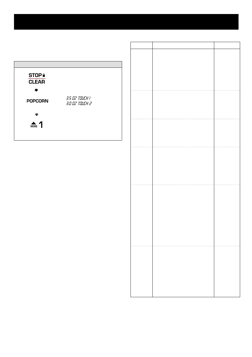 Using your microwave oven, Auto touch table auto touch | LG LRM1250W User Manual | Page 14 / 28