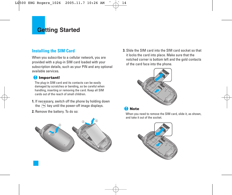 Getting started | LG 500 User Manual | Page 14 / 85