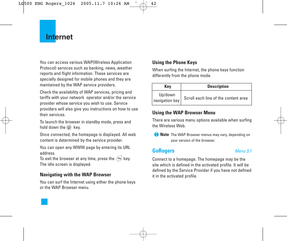 Internet | LG 500 User Manual | Page 42 / 85