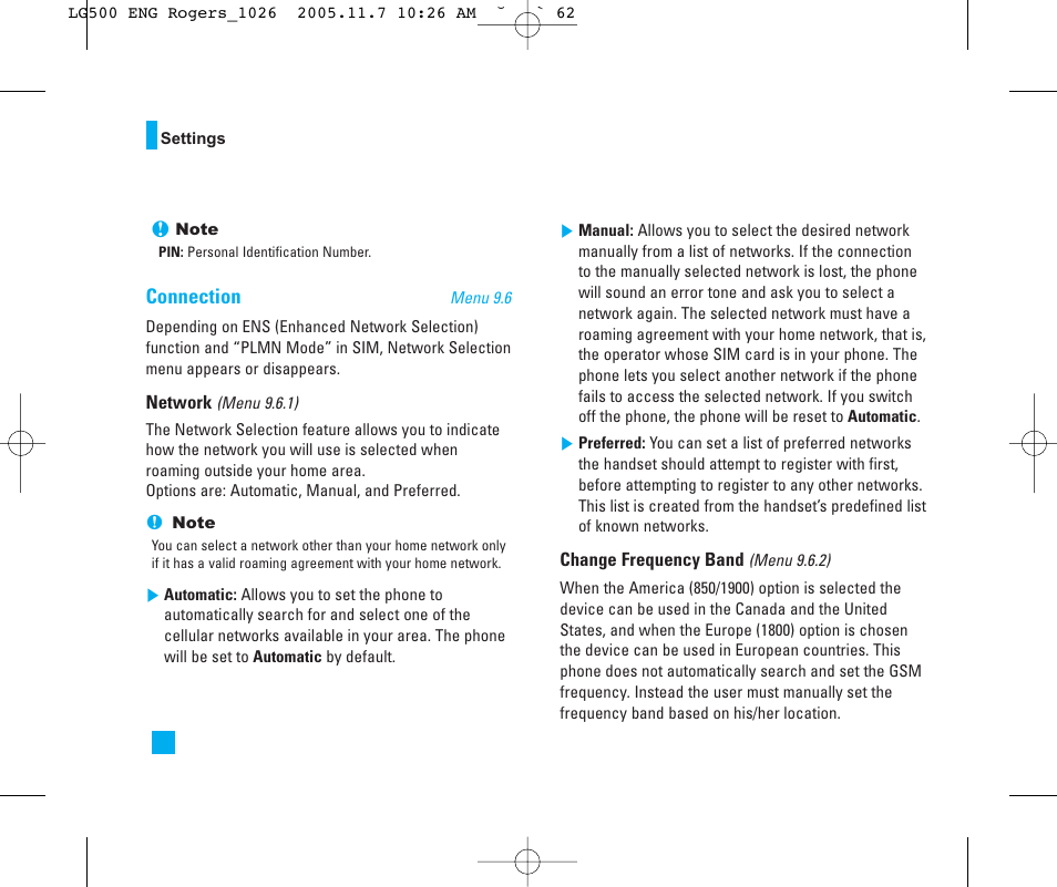 Connection | LG 500 User Manual | Page 62 / 85