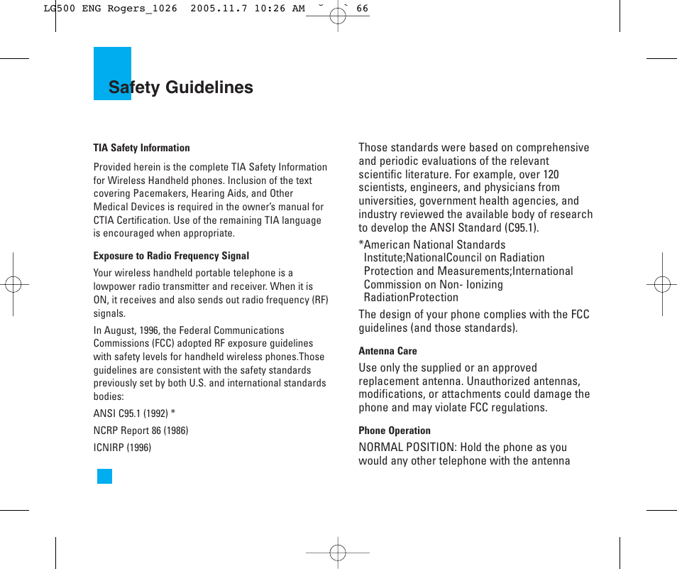 Safety guidelines | LG 500 User Manual | Page 66 / 85