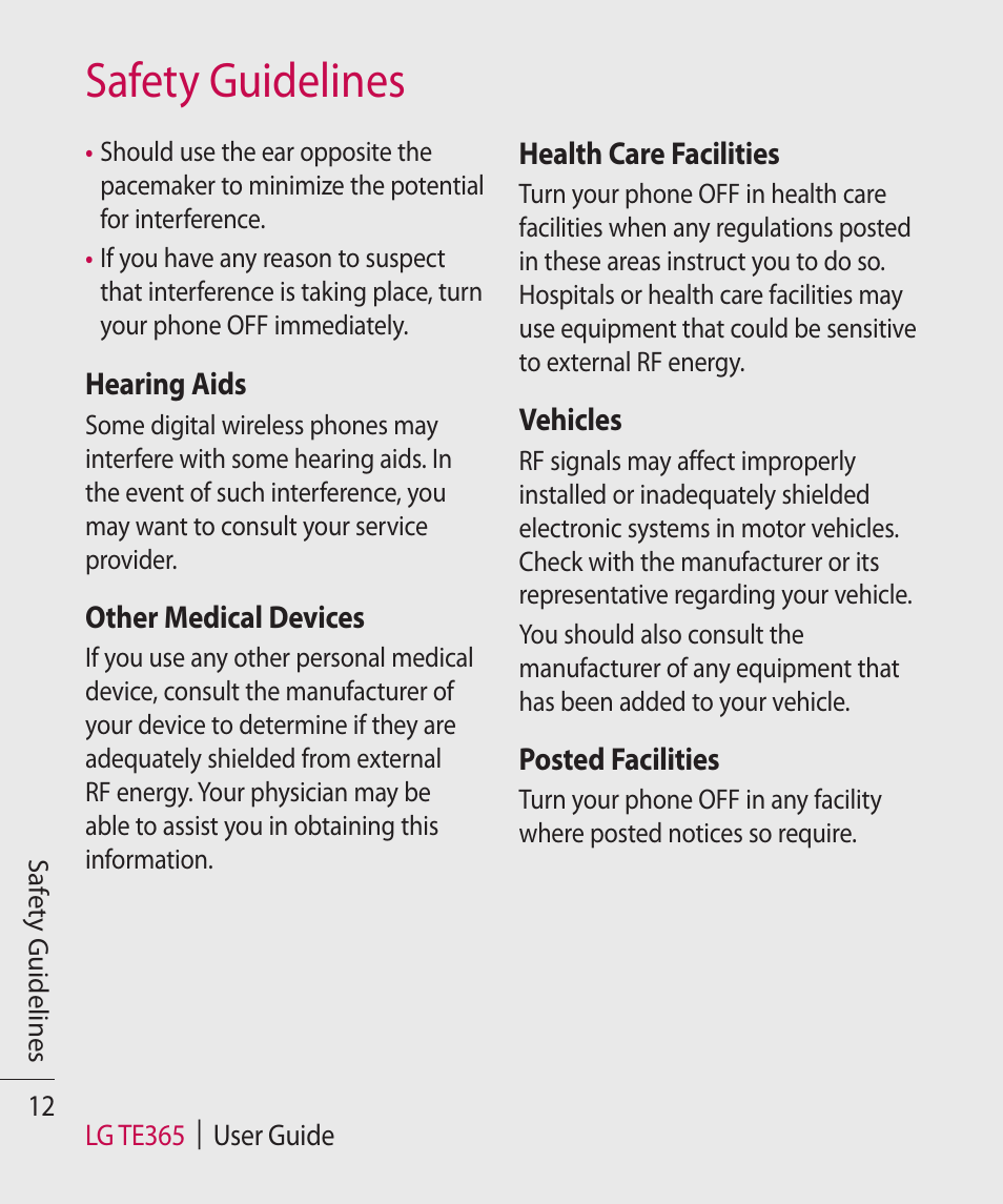 Safety guidelines | LG TE365 User Manual | Page 16 / 107