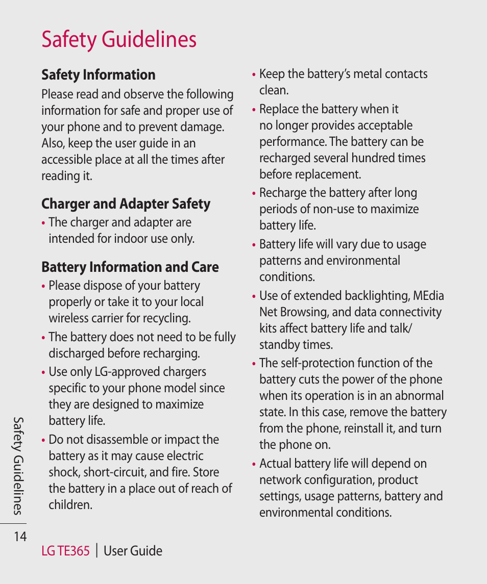 Safety guidelines | LG TE365 User Manual | Page 18 / 107