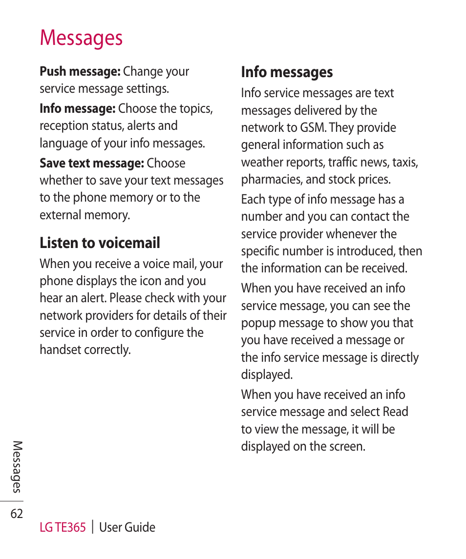 Messages | LG TE365 User Manual | Page 66 / 107