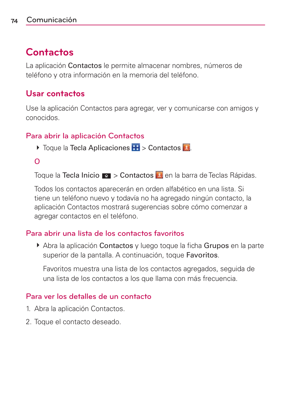 Contactos, Usar contactos | LG CONNECT 4G MFL67218101 User Manual | Page 280 / 415