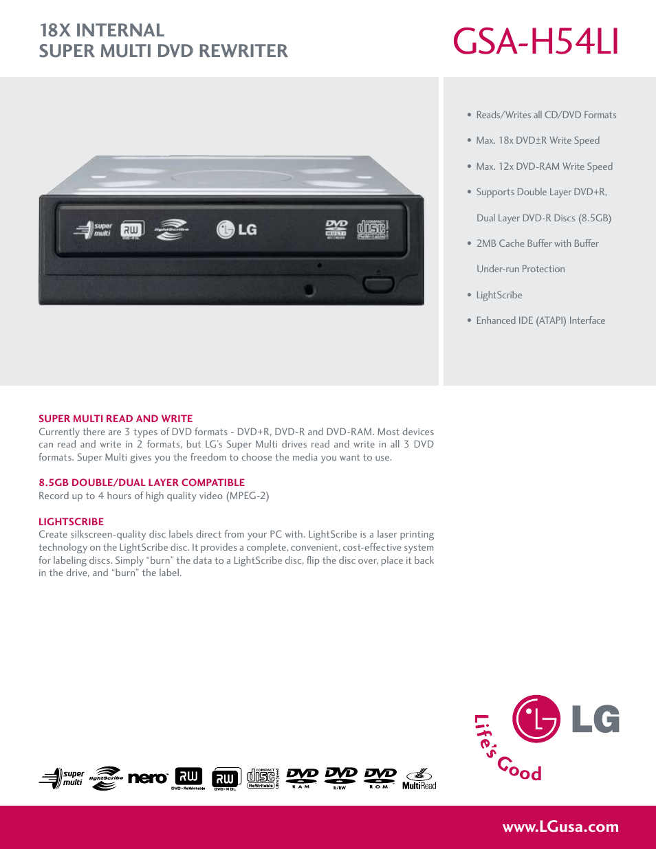 LG GSA-H54LI User Manual | 2 pages