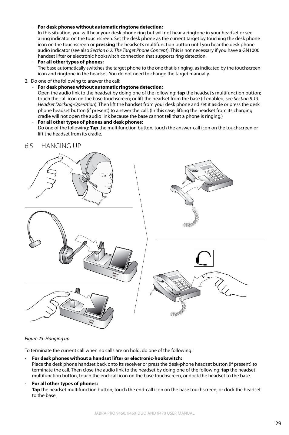 5 hanging up, English, Hanging up 6.5 | Lennox Hearth JABRA PRO 9470 User Manual | Page 29 / 67