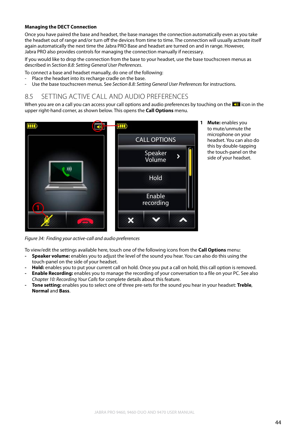 5 setting active call and audio preferences, English, Setting active call and audio preferences 8.5 | Lennox Hearth JABRA PRO 9470 User Manual | Page 44 / 67