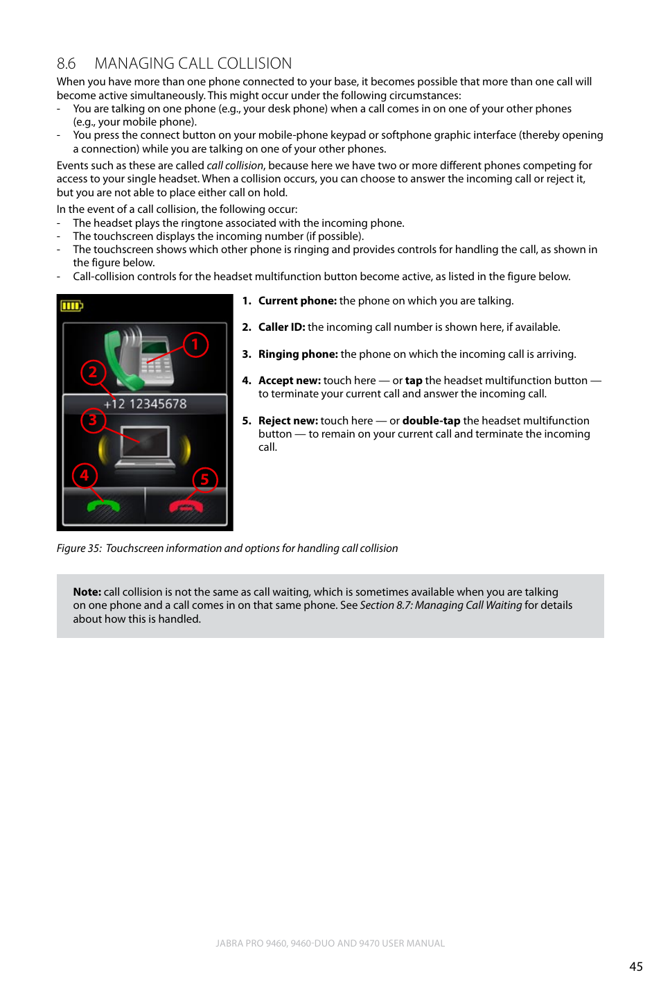 6 managing call collision, English, Managing call collision 8.6 | Lennox Hearth JABRA PRO 9470 User Manual | Page 45 / 67