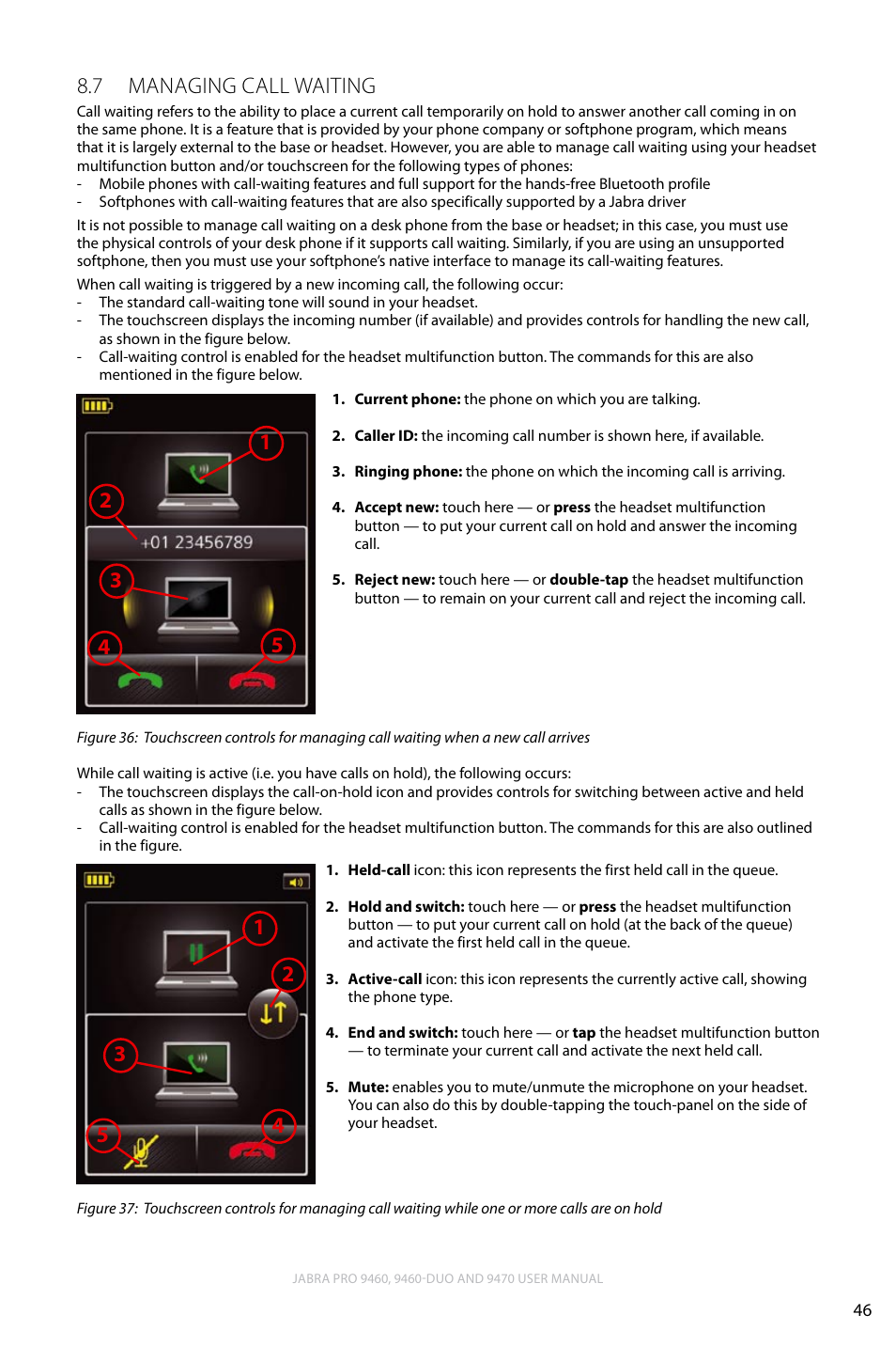 7 managing call waiting, English, Managing call waiting 8.7 | Lennox Hearth JABRA PRO 9470 User Manual | Page 46 / 67