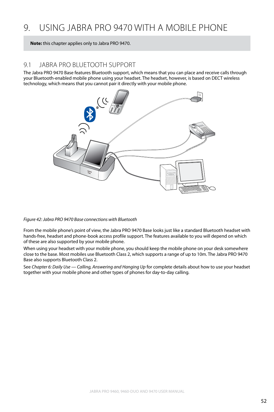 Using jabra pro 9470 with a mobile phone, 1 jabra pro bluetooth support, English | Jabra pro bluetooth support 9.1 | Lennox Hearth JABRA PRO 9470 User Manual | Page 52 / 67