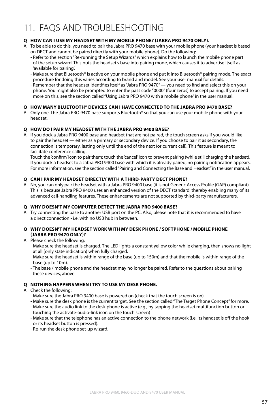 Faqs and troubleshooting, Faqs and troubleshooting 11, English | Lennox Hearth JABRA PRO 9470 User Manual | Page 57 / 67