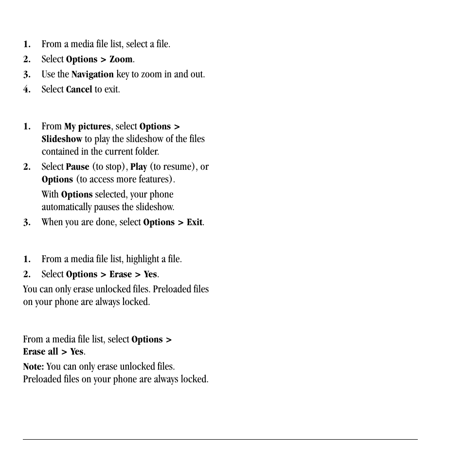 Use the zoom, View a slideshow, Erase a single file | Erase all files in a folder | Lennox Hearth X-TC User Manual | Page 54 / 88