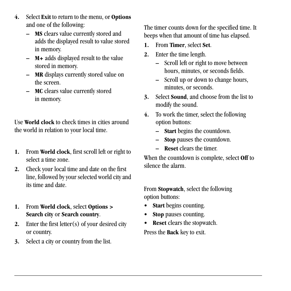 World clock, Use timer, Use stopwatch | Lennox Hearth X-TC User Manual | Page 64 / 88