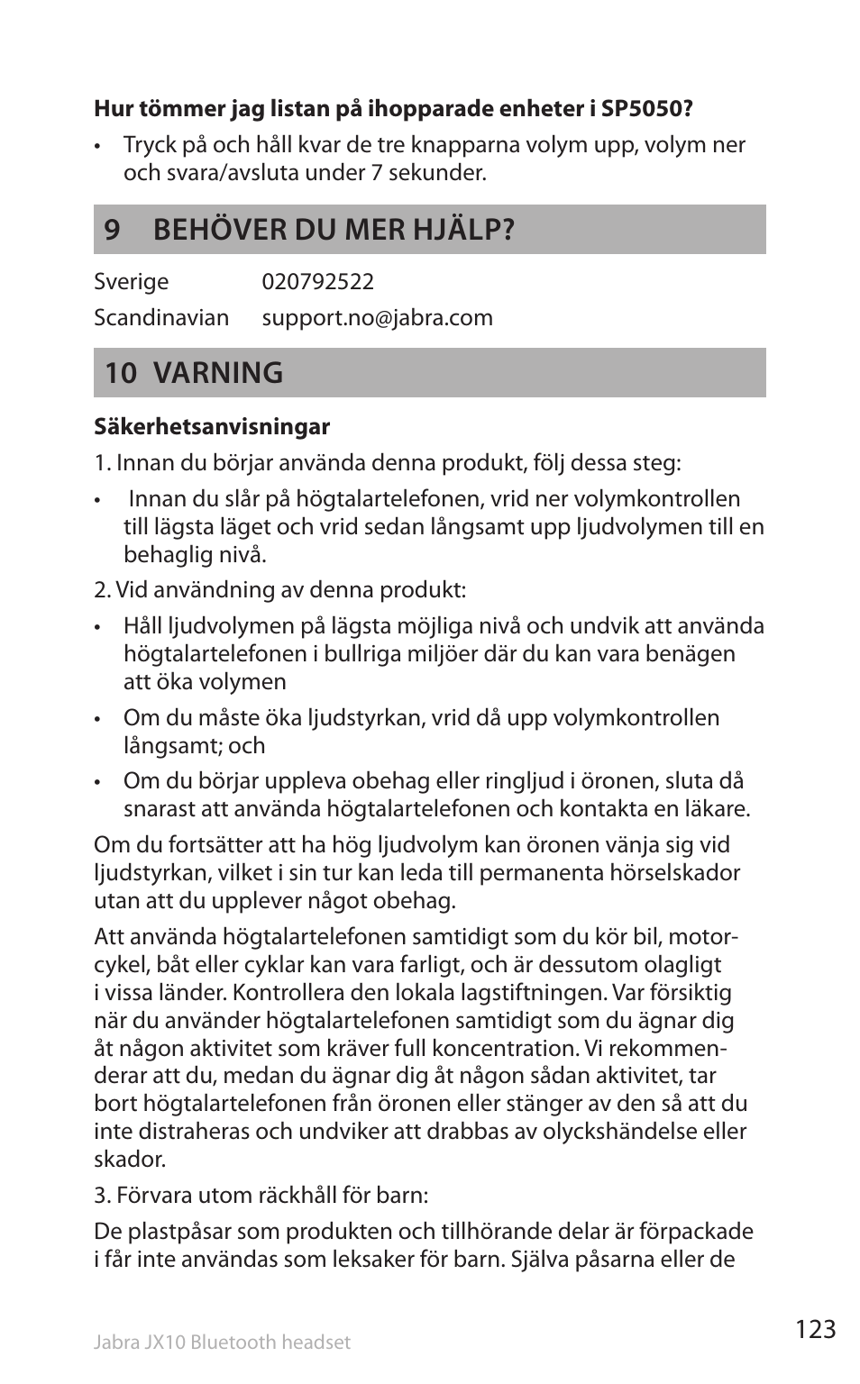 9 behöver du mer hjälp, 10 varning | Lennox Hearth SP5050 User Manual | Page 125 / 221