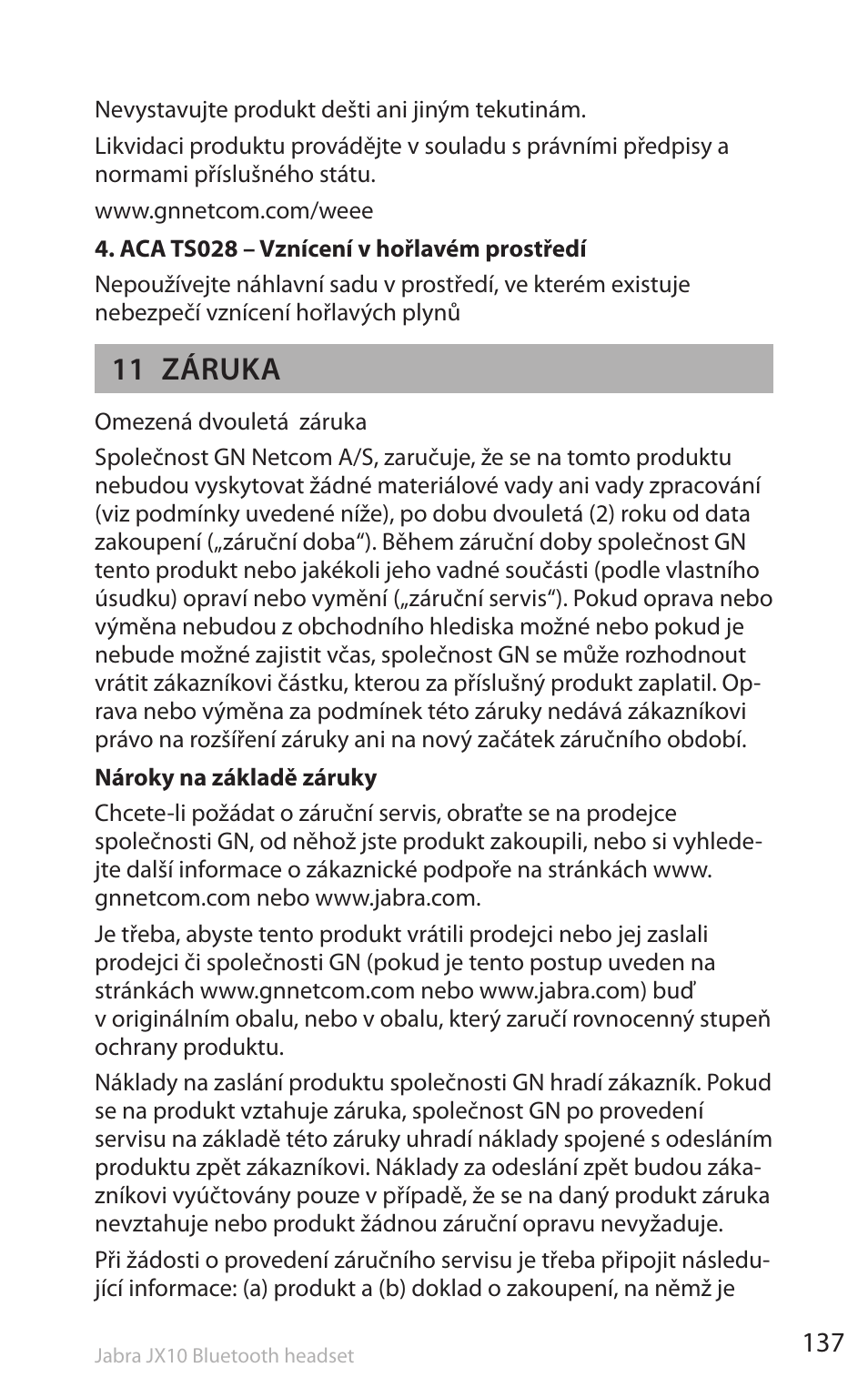 11 záruka | Lennox Hearth SP5050 User Manual | Page 139 / 221