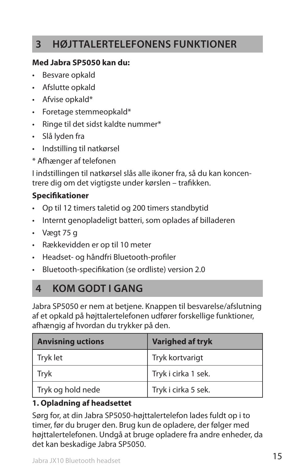 3 højttalertelefonens funktioner, 4 kom godt i gang | Lennox Hearth SP5050 User Manual | Page 17 / 221