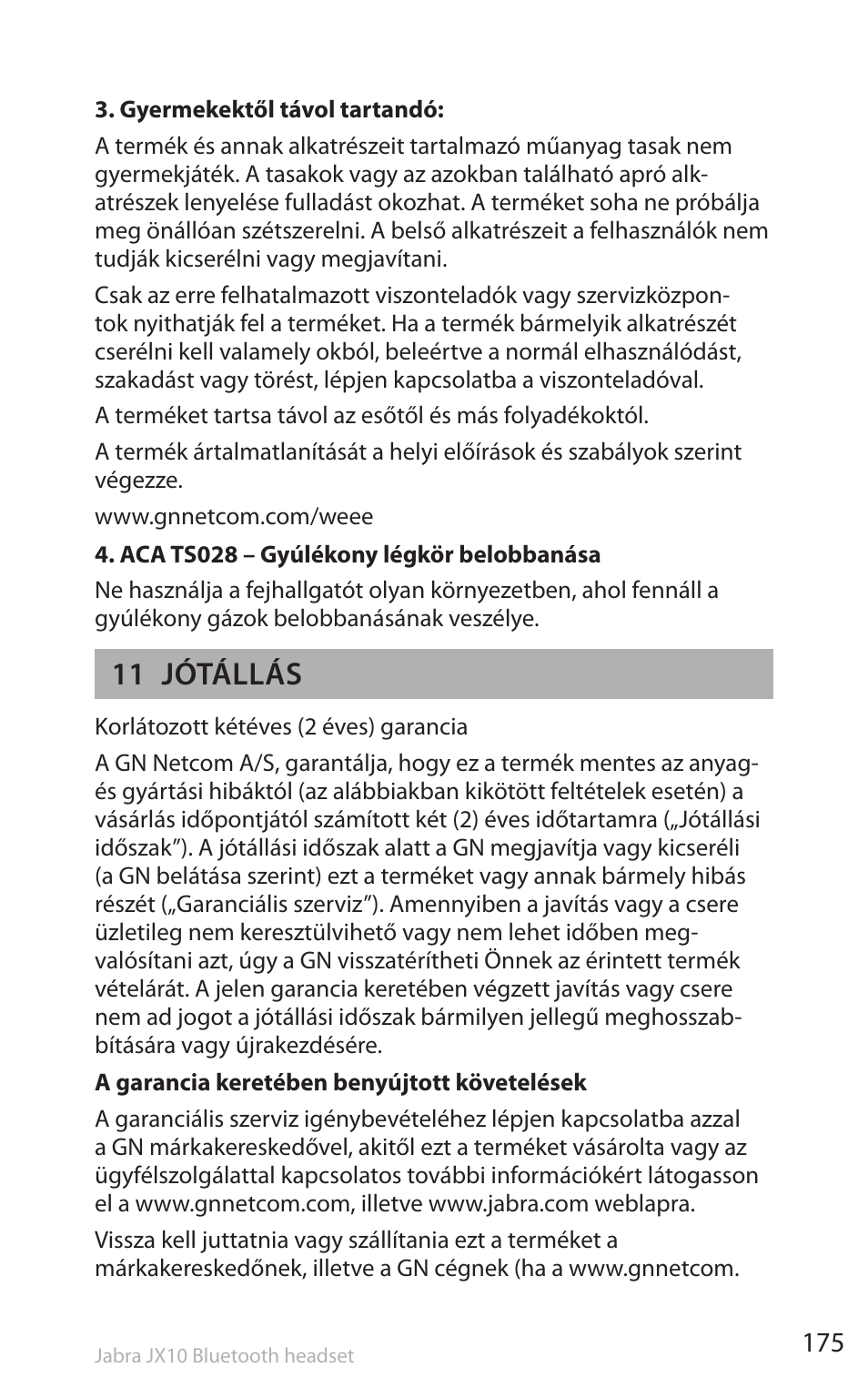 11 jótállás | Lennox Hearth SP5050 User Manual | Page 177 / 221