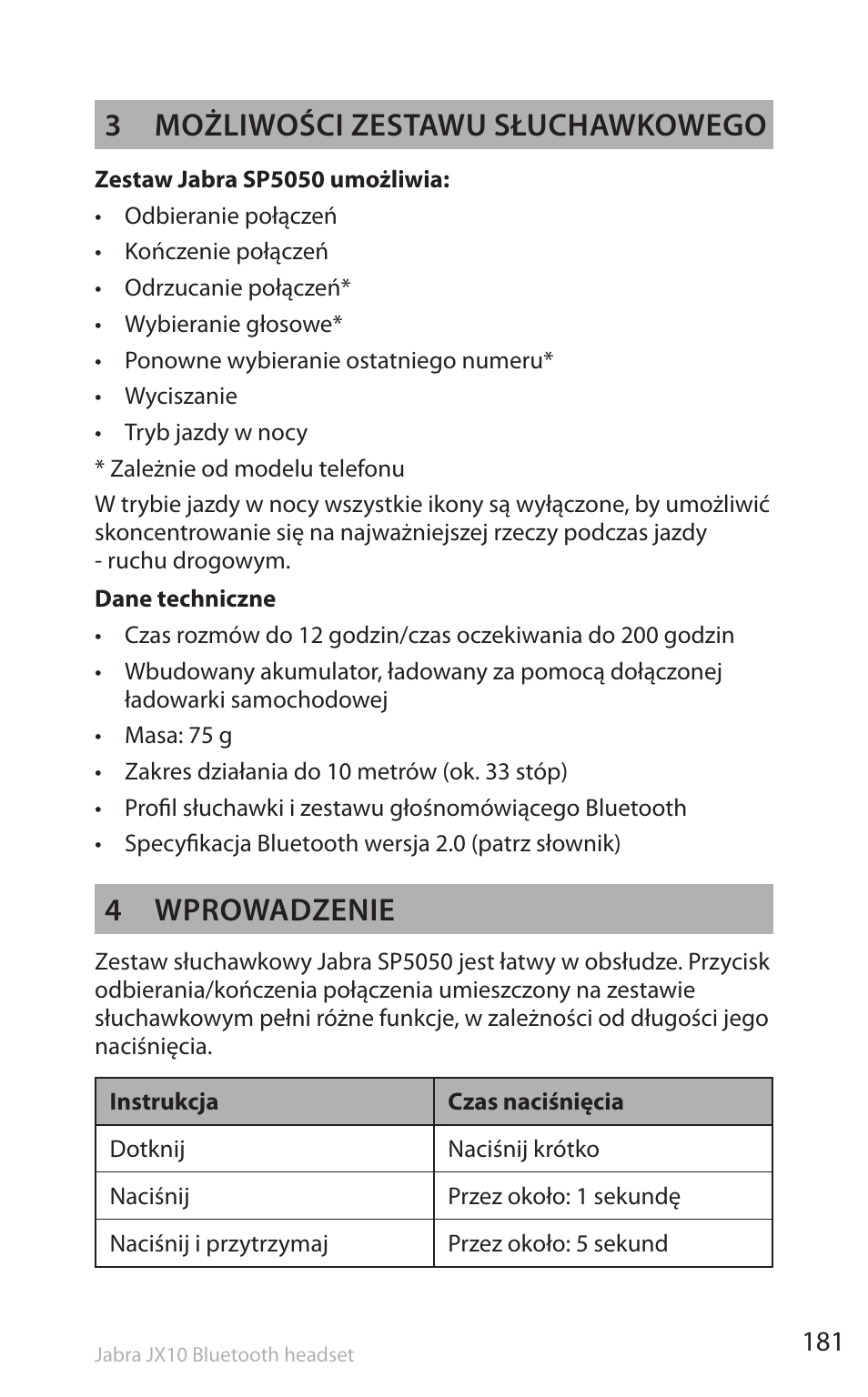 3 możliwości zestawu słuchawkowego, 4 wprowadzenie | Lennox Hearth SP5050 User Manual | Page 183 / 221
