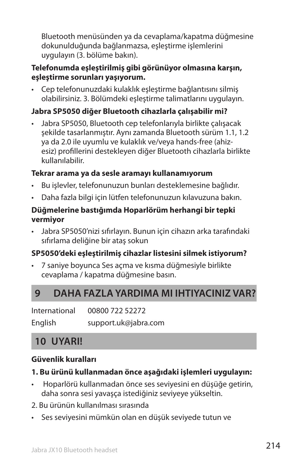 9 daha fazla yardima mi ihtiyaciniz var, 10 uyari | Lennox Hearth SP5050 User Manual | Page 216 / 221