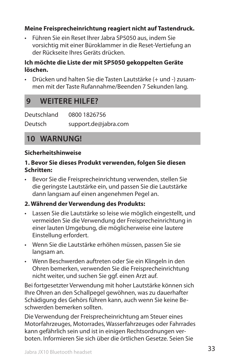 9 weitere hilfe, 10 warnung | Lennox Hearth SP5050 User Manual | Page 35 / 221