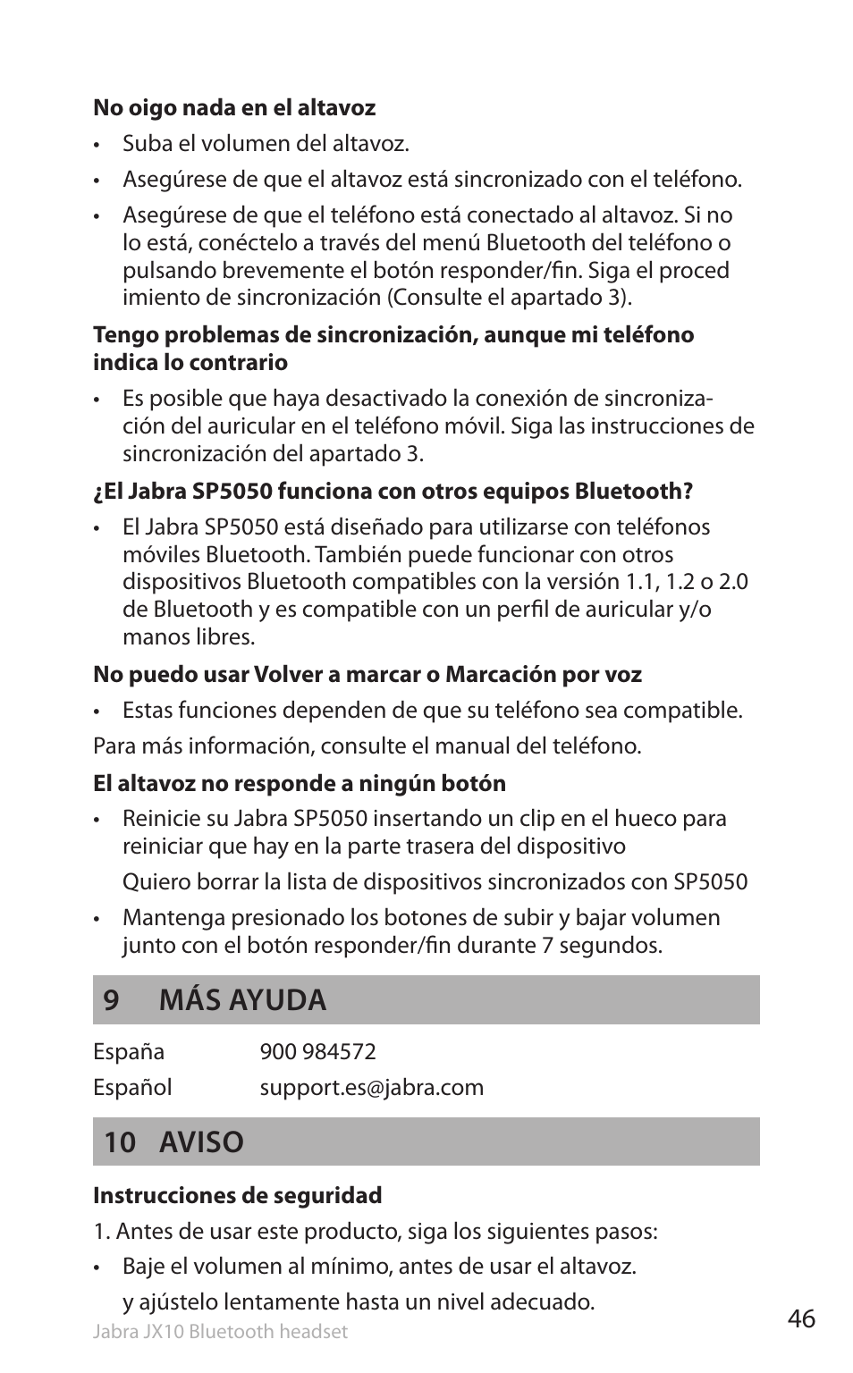 9 más ayuda, 10 aviso | Lennox Hearth SP5050 User Manual | Page 48 / 221